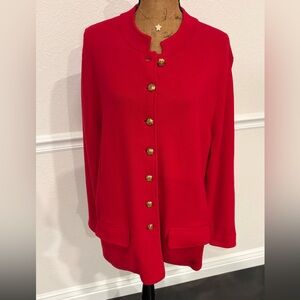 Ralph Lauren Red Knit Blazer Gold Crest Buttons Cotton Cardigan Jacket Size 3X